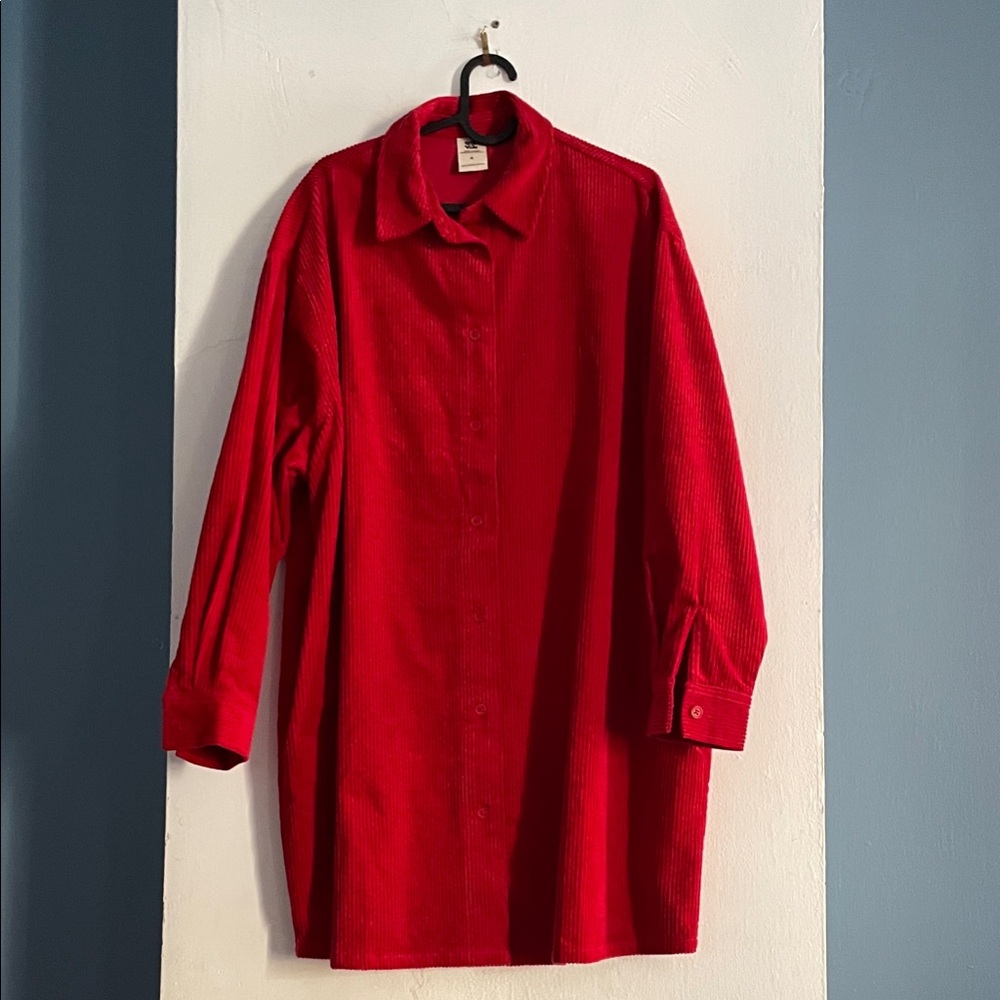 Jada Corduroy Shirtdress in Scarlet